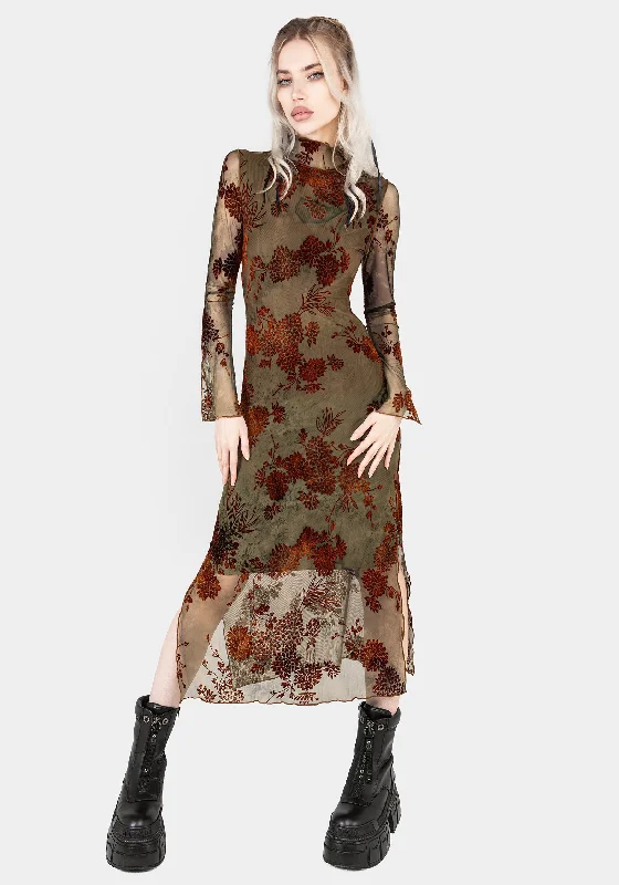 Rosaleigh Flock Velour Mesh Midaxi Dress