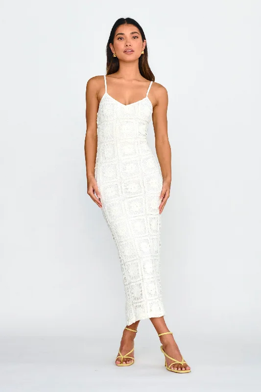 Cayman Sunset Crochet Midi Dress White