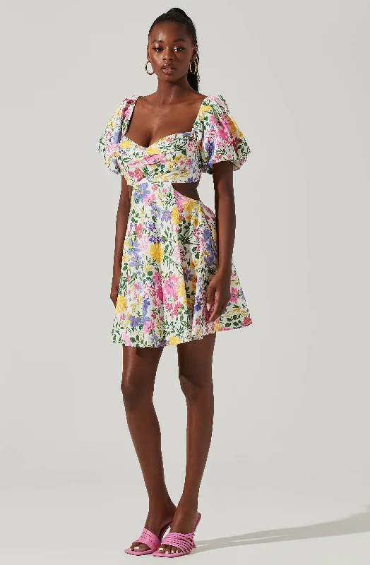 Clarita Floral Cutout Puff Sleeve Mini Dress