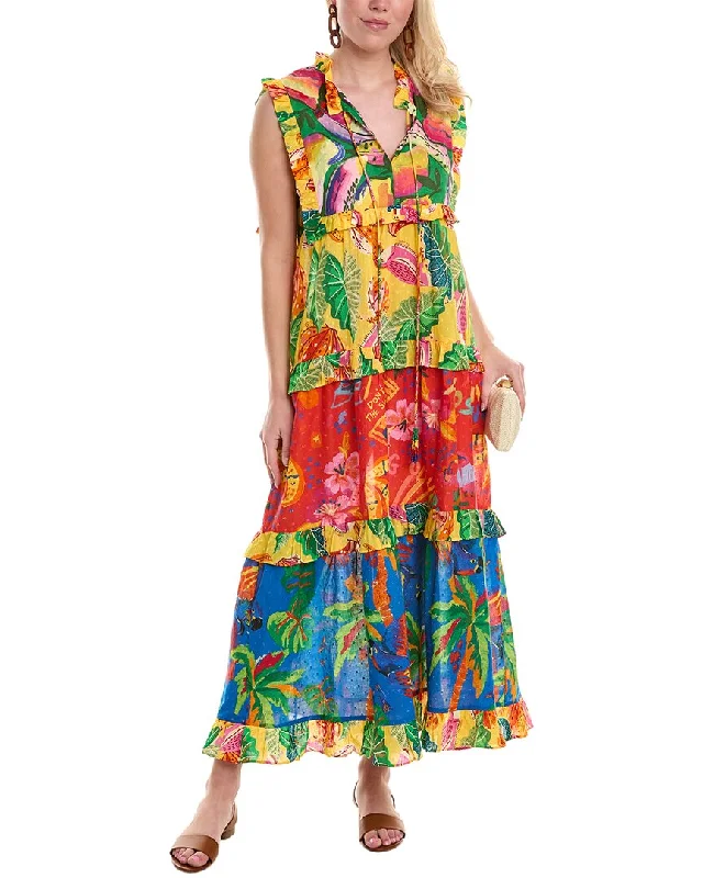 FARM Rio Mixed Prints Tiered Maxi Dress