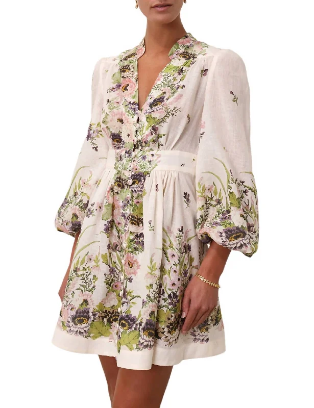 Halliday Plunge Mini Dress In Cream Multi Floral