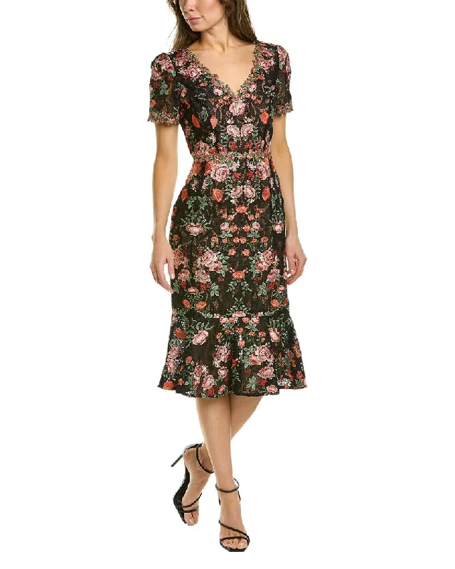 Marchesa Notte Floral Midi Dress