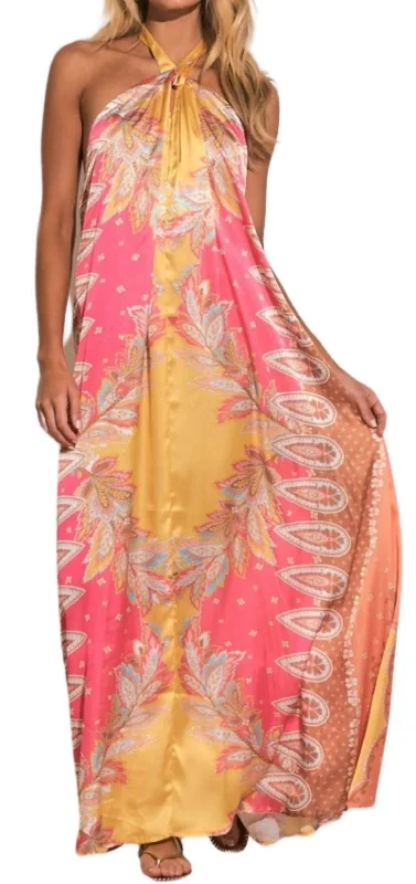 Print Halter Maxi Dress In Pink Bali Print