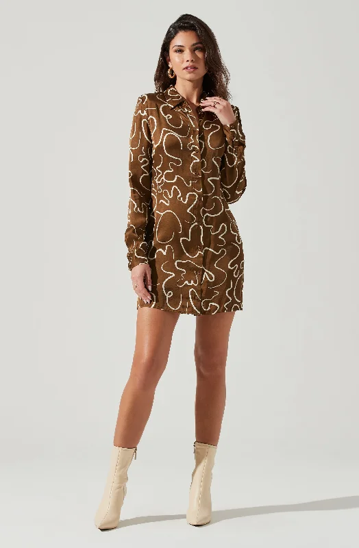 Retro Abstract Print Long Sleeve Mini Dress