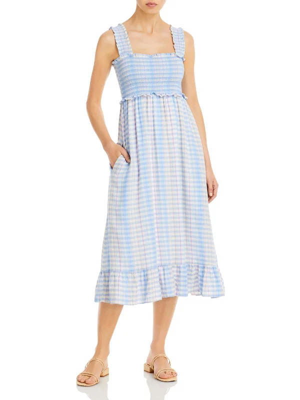 Rumi Womens Gingham Calf Midi Dress