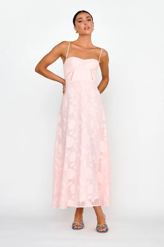 Well Wishing Textured Laced Back Midi Dress Pink