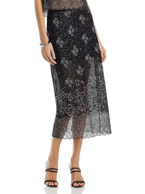 Adalaide Womens Metallic Lace Midi Skirt