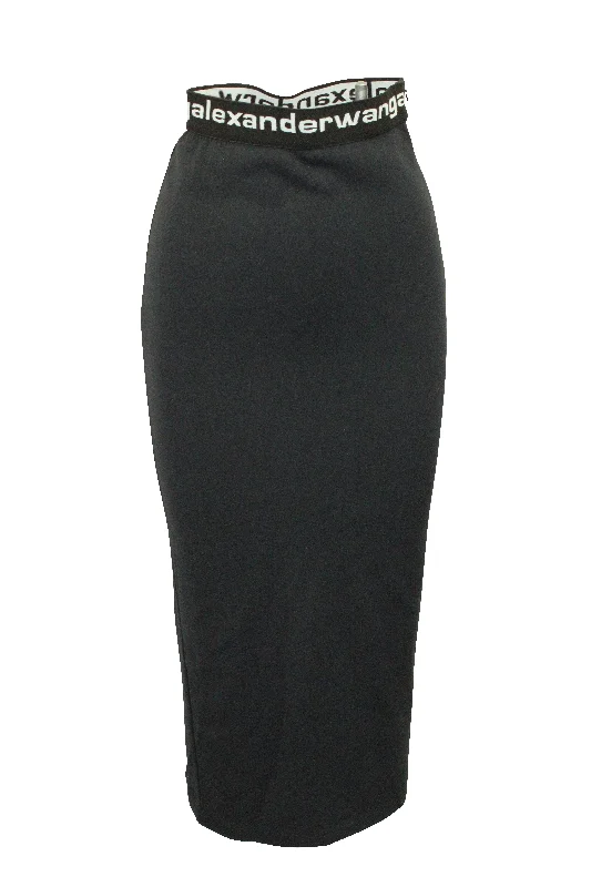 Alexander Wang Logo Waistband High Waisted Pencil Skirt in Black Polyamide