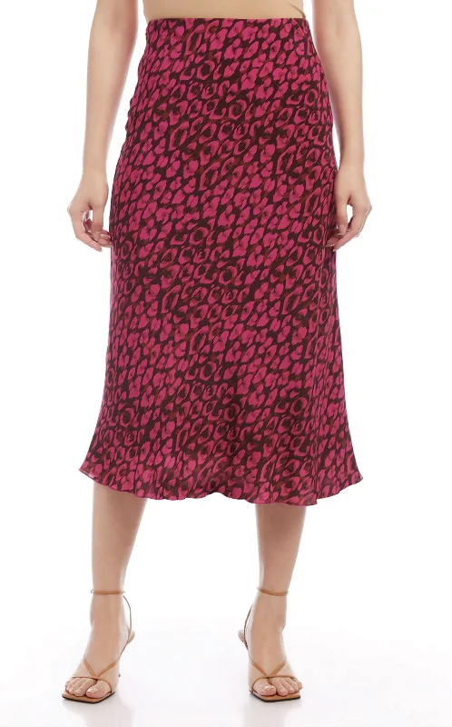 Bias Cut Midi Skirt In Leopard