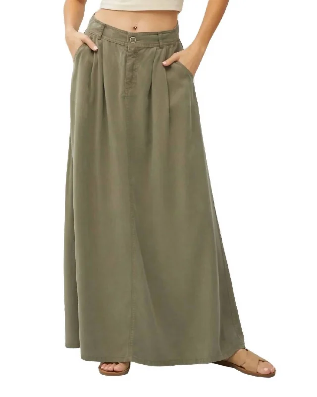 High Rise Full Length Tencel Skirt In Olive