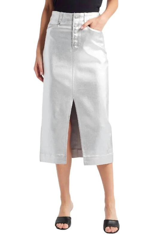 Meadow Midi Skirt In Platinum Silver Coating