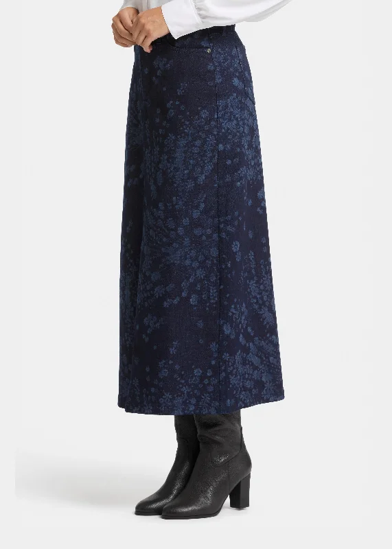 NYDJ - High Rise Long Skirt With Slit - Dark Indigo Salome