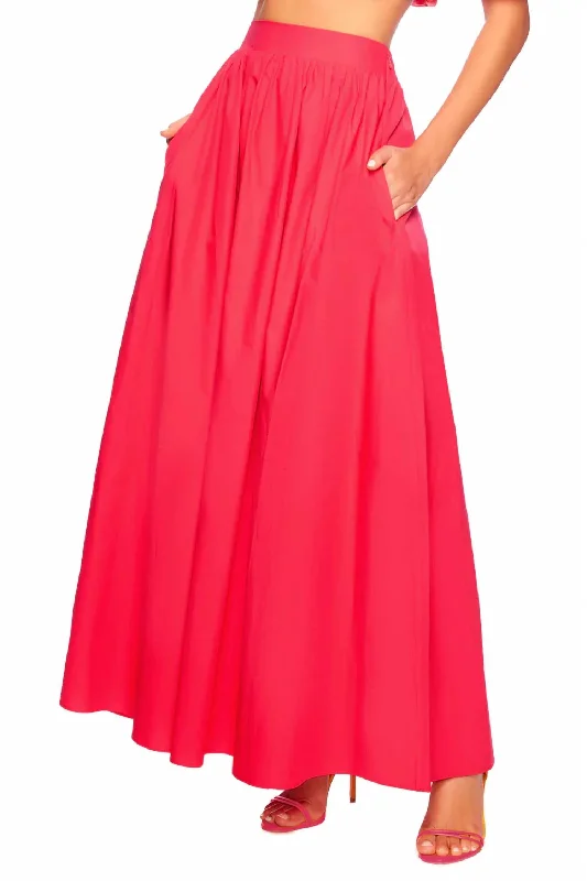 Poplin Long Skirt In Framboise