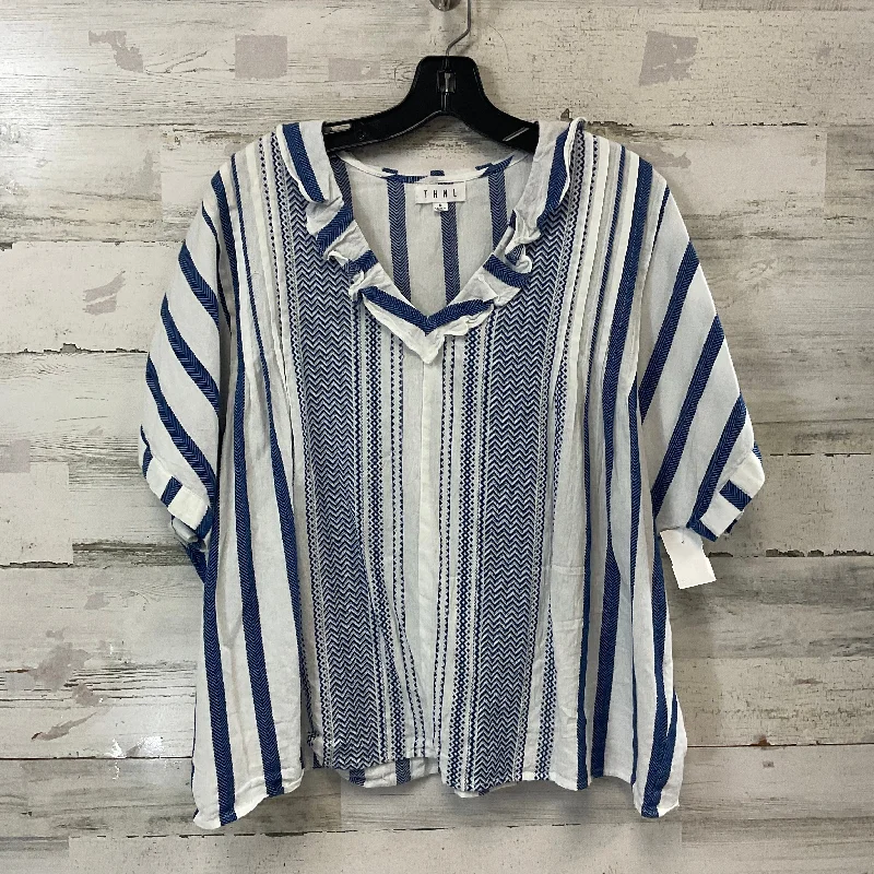 Top Short Sleeve By Thml In Blue & White, Size: M