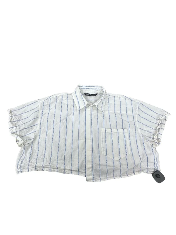 Top Short Sleeve By Zara In Striped Pattern, Size: M