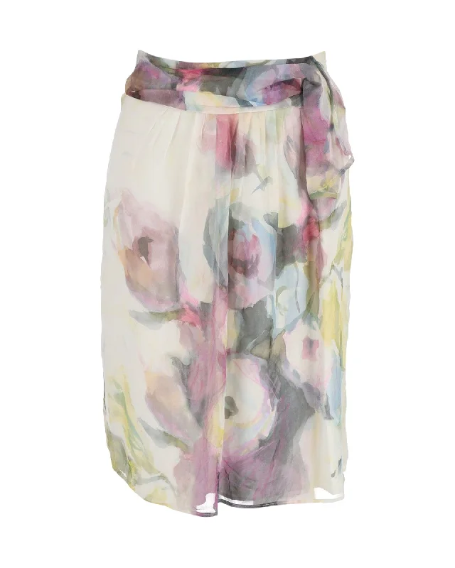 Valentino Floral Print Skirt in Multicolor Silk