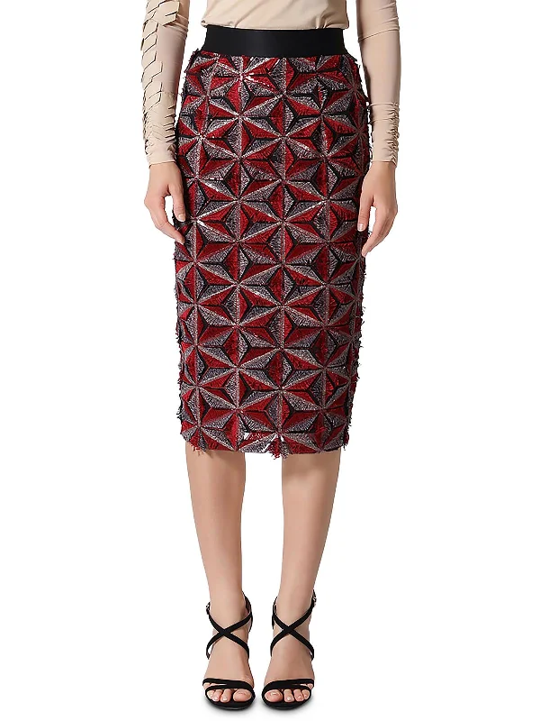 Womens Textured Sequin Pencil Skirt