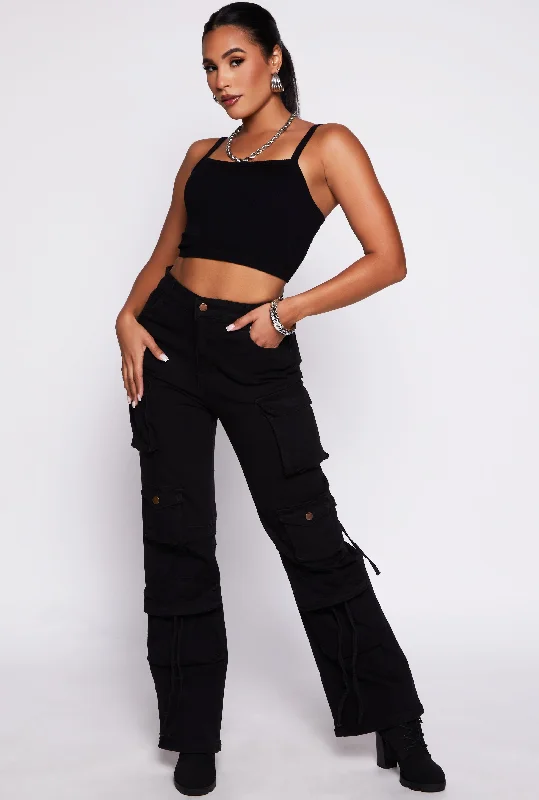 Daisy Denim High Waisted Cargo Pants