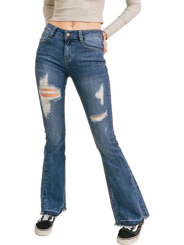 Womens Denim Distressed Flare Jeans