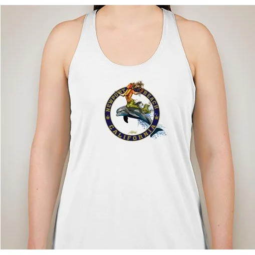 NPB -   Girls Tee - Dolphin Surfing - Newport Beach Tee in White, by Rick Rietveld