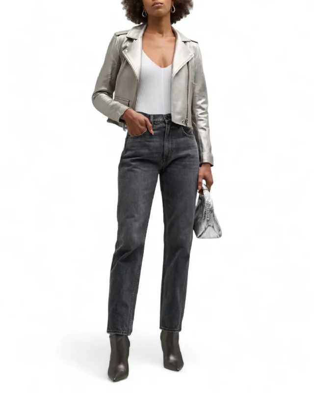 Ashville Cropped Metallic Leather Jacket In Golden Brown