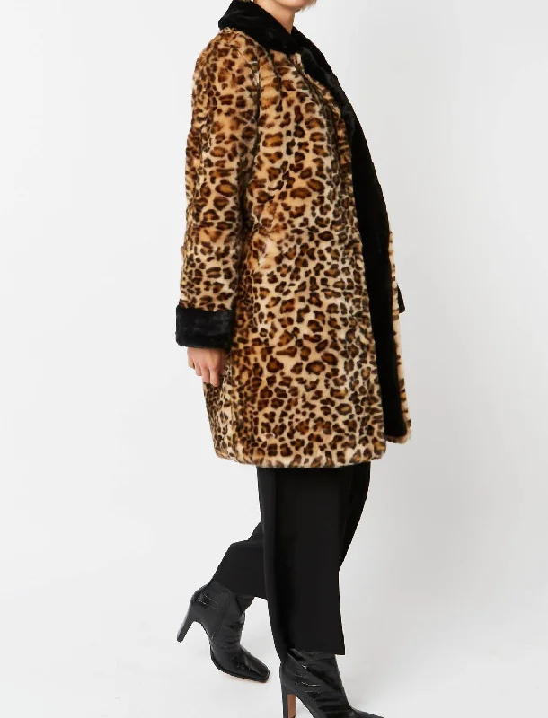 Faux Leopard Midi Coat In Leopard Print