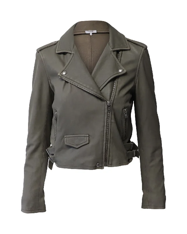 Iro Cropped Moto Jacket in Grey Lambskin Leather