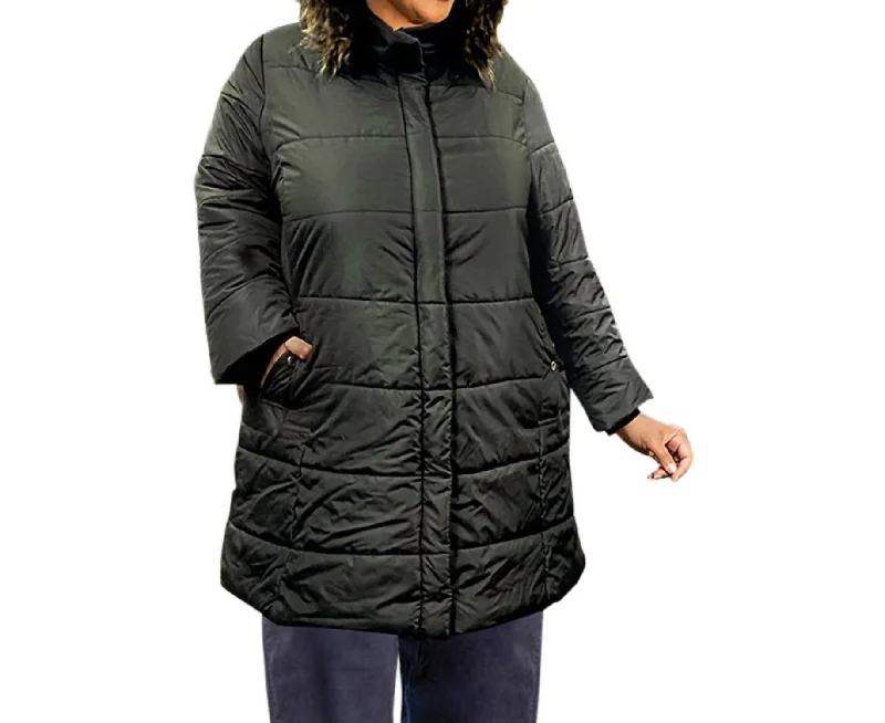 Long Sleeve Winter Puff Coat - Plus Size In Black