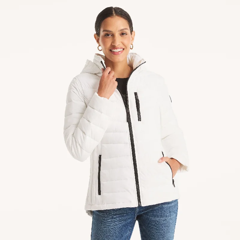 Nautica Womens Puffer Jacket With Removable Hood