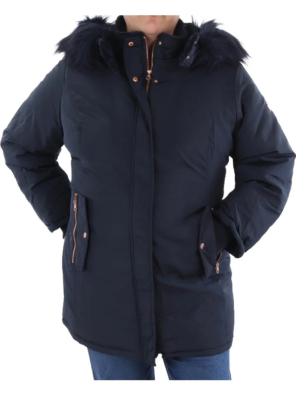 Womens Faux Fur Trim Cold Weather Anorak Jacket