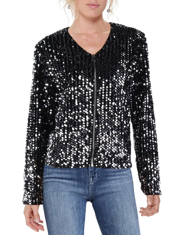 Womens Sequined Short Bomber Jacket