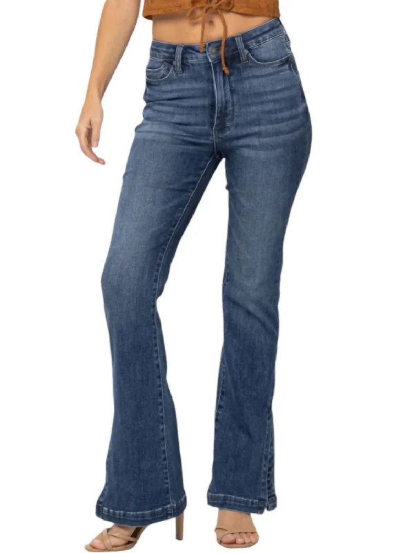 High Waist Slim Bootcut Jeans In Dark Blue