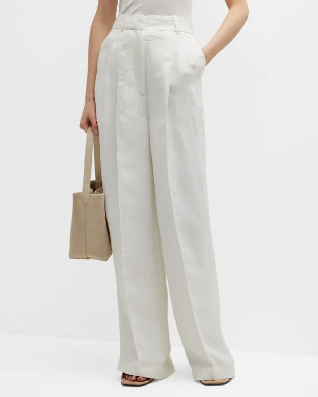 Pleated Wide-Leg Linen Pants