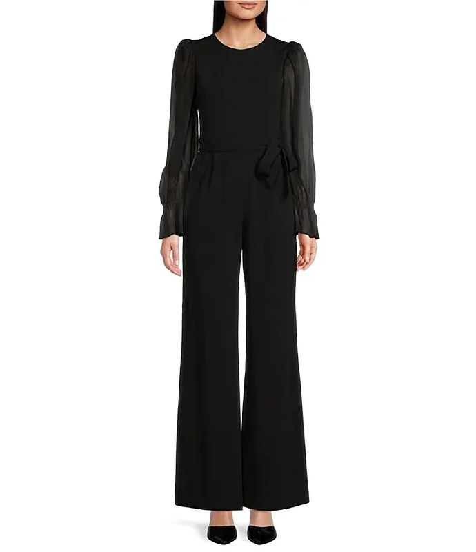 Tie Waist Scuba Crepe Jumpsuit In Black